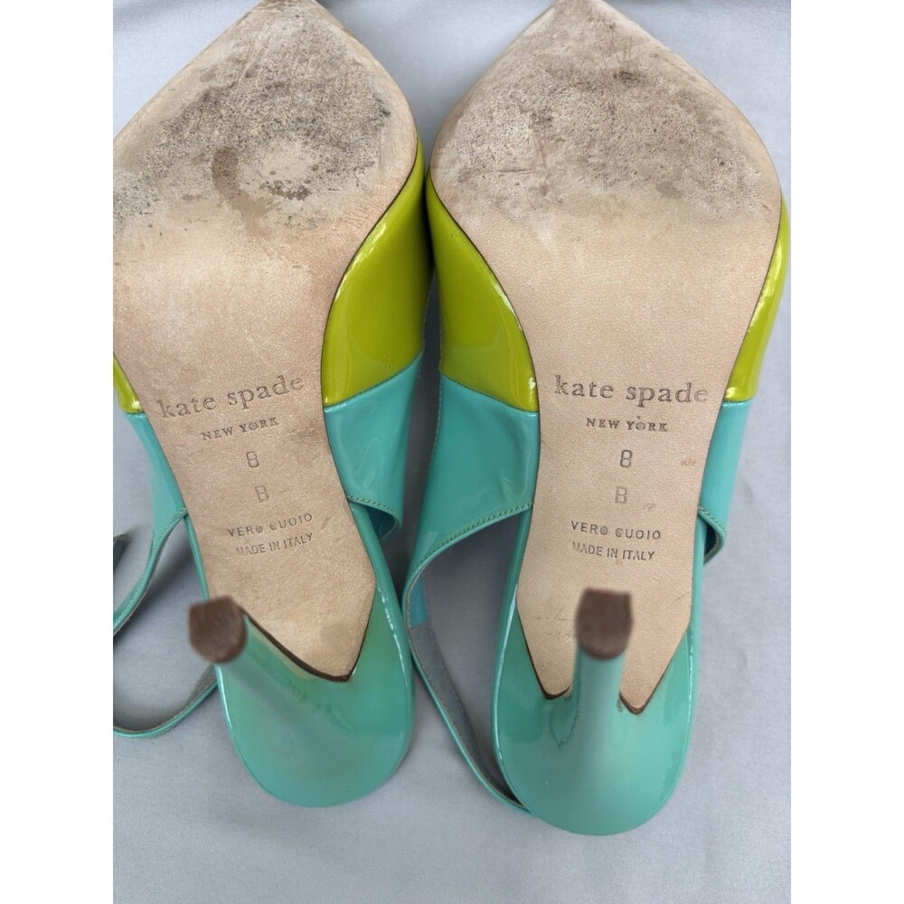 Kate Spade New York Colorblock Patent Leather Slingback Pointed Toe Heels 8B - Picture 11 of 12